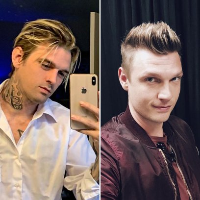 Side-by-Side Photos of Aaron Carter Taking Mirror Selfie and Nick Carter Smiling for Selfie
