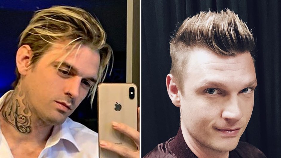 Side-by-Side Photos of Aaron Carter Taking Mirror Selfie and Nick Carter Smiling for Selfie