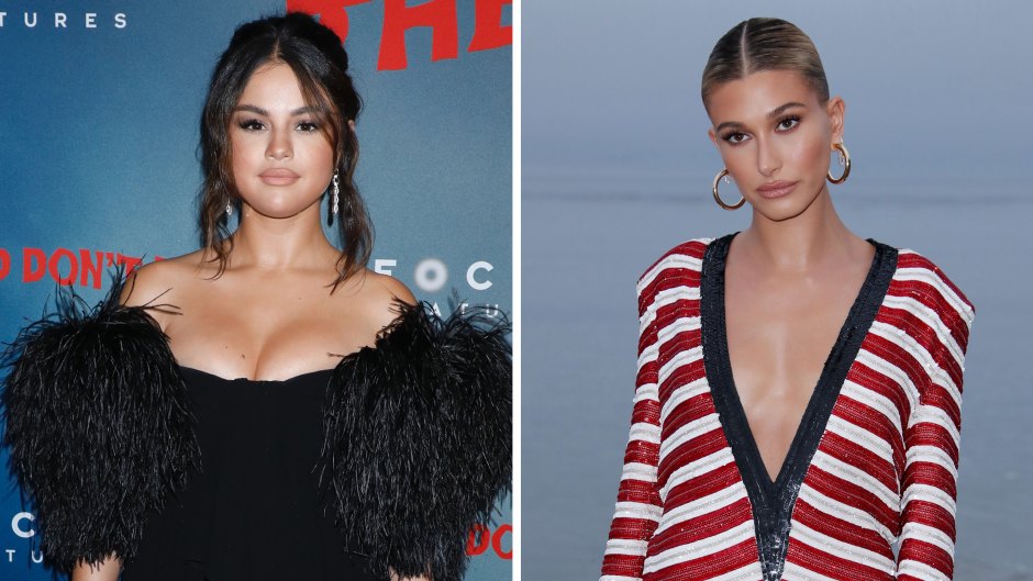 Side-by-Side Photos of Selena Gomez in Black Dress and Hailey Baldwin in Red-White Dress