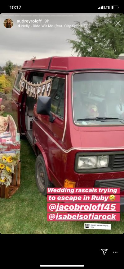 jacob roloff and isabel rock's 1987 westfalia was part of the decor and photo op at their wedding