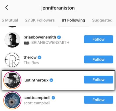 Jennifer Aniston Follows Her Ex-Husband Justin Theroux on Instagram After Joining Social Media