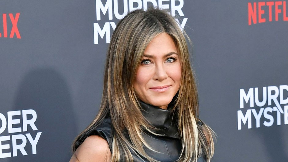 Jennifer Aniston Reveals If She'd Ever Join Social Media B;acl Leather Mini Dress Murder Mystery
