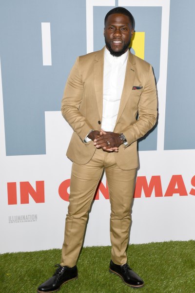 Kevin Hart Wearing a Khaki Suit on a Red Carpet