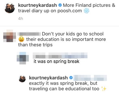 Kourtney Kardashian Claps Back Troll Accuses Her Kids Not Going to School