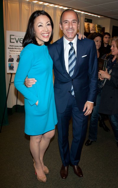 Ann Curry Wearing Blue With Matt Lauer in a Suit