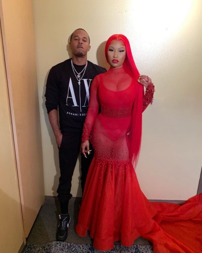 Nicki Minaj Wearing a Red Dress With Kenneth Petty