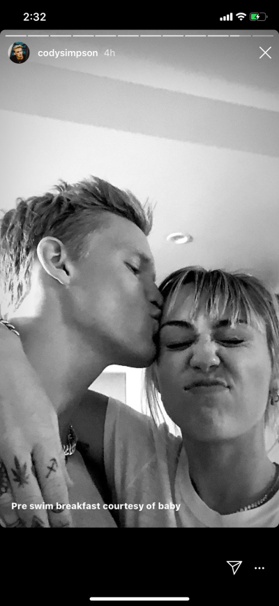 cody simpson kisses miley cyrus on her temple in sweet pda photo on instagram