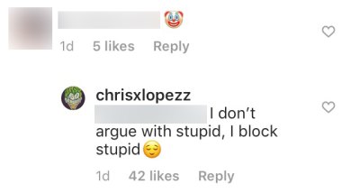 Chris Lopez Claps Back at Hater on Instagram