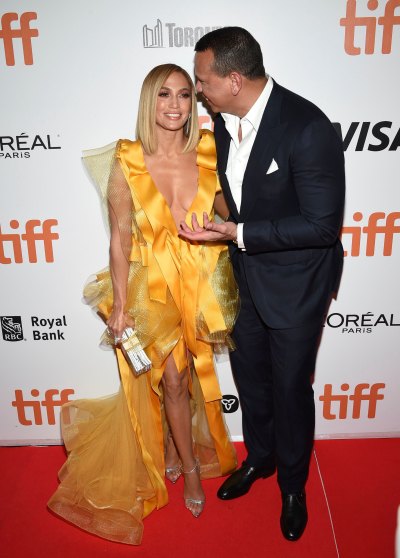 Jennifer Lopez Wearing a Yellow Dress With Alex Rodriguez in a Suit