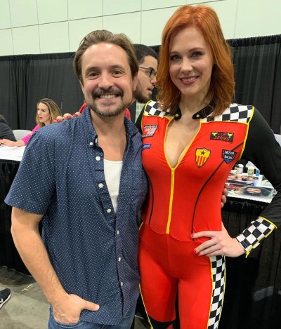 Maitland Ward Wearing a Race Car Outfit With Will Freidle