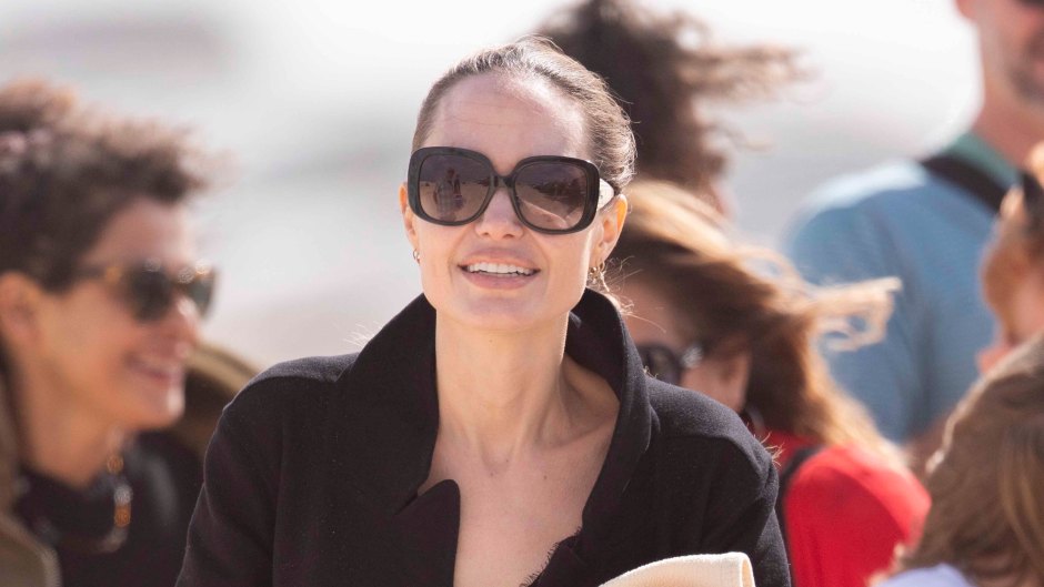 angelina jolie wears all black while taking her kids on a trip to the beach during a filming break for 'the eternals'