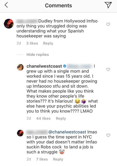 Chanel West Coast Tells Hater to 'Sit Down' After Rude Comment About Her Childhood