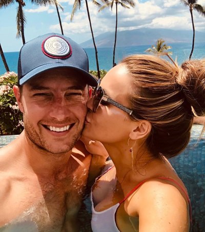 Chrishell Stause and Justin Harley Kissing in a Pool