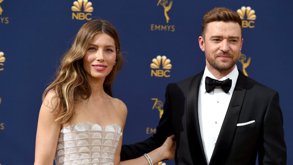 Jessica Biel Wearing a White Dress With Justin Timberlake in a Suit