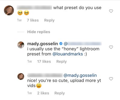 Mady Gosselin and Fan Comment From Instagram