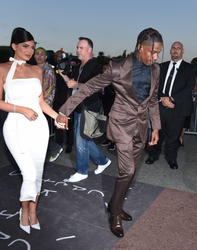 Kylie Jenner Wearing a White Dress With Travis Scott