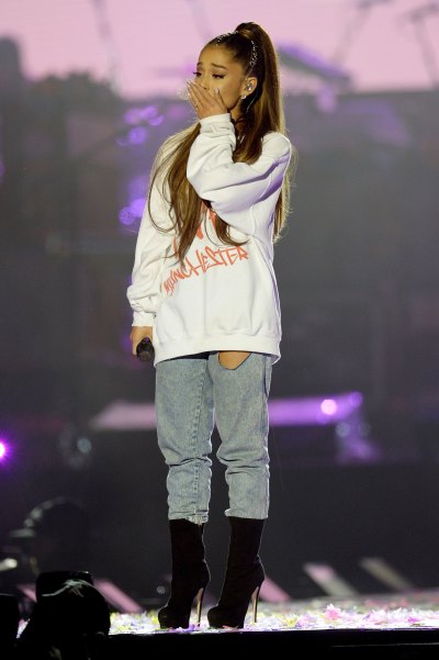 Ariana Grande Wearing a Sweatshirt on Stage