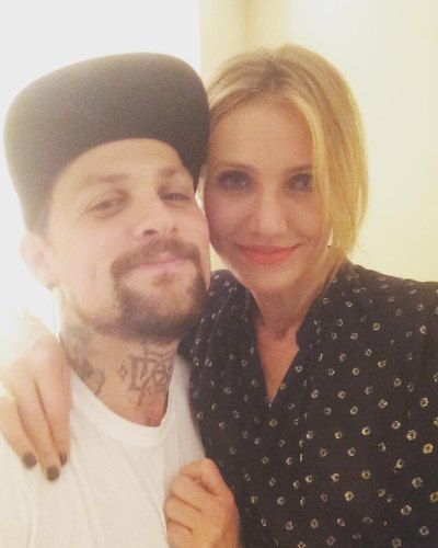 Benji Madden Wearing a White T-Shirt With Cameron Diaz in a Blouse