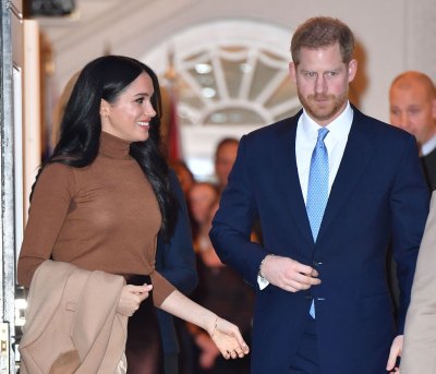 Meghan Markle Wearing a Gold Top With Prince Harry in a Suit