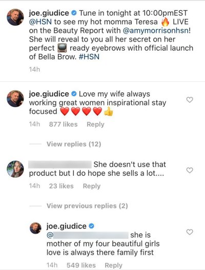 Joe Giudice Instagram Comments Regarding Soon To Be Ex Wife Teresa Giudice