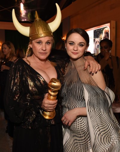 Patricia Arquette Wearing a Viking Hat with Joey King