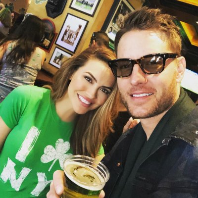 Justin Hartley Wearing Glasses With Chrishell Stause