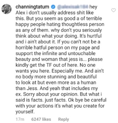 Channing Tatum Response to Jenna Comment