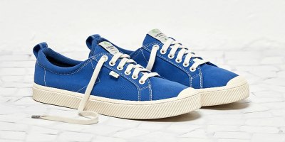 blue washed canvas sneakers