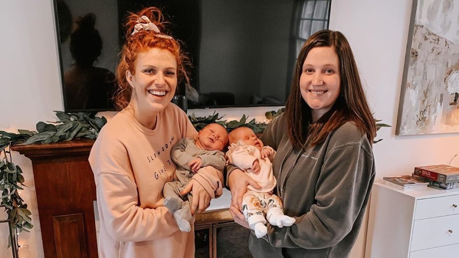 tori and audrey roloff holding their babies and smiling