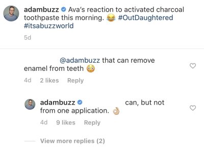 Adam Busby Claps Back After Troll Slams Him for Using Activated Charcoal Toothpaste on His Quints comment