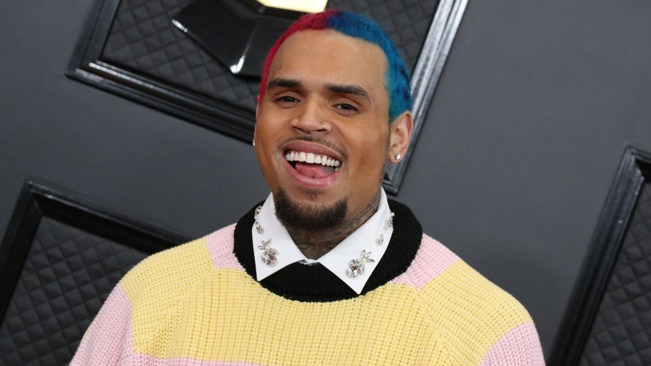 Chris Brown Wearing a Sweater With Pink and Blue Hair