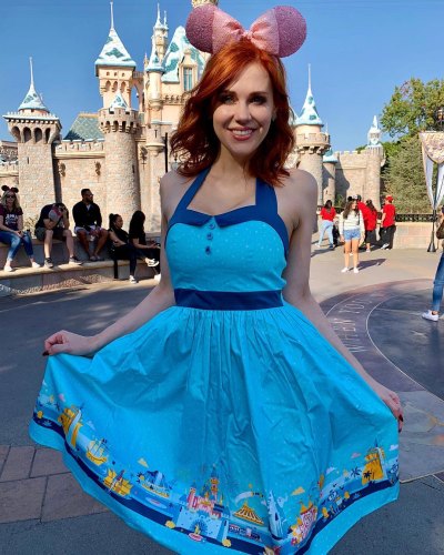 Maitland Ward Wearing a Blue Dress at Disney