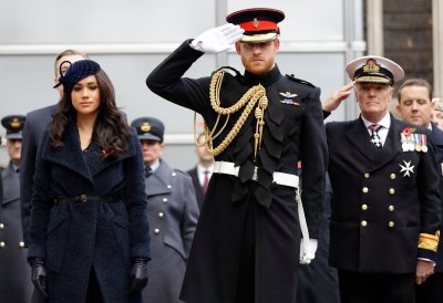Meghan and Harry Wearing Black Saluting the Queen