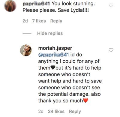 Welcome to Plathville's Moriah Plath Reacts to Fan Asking Her to 'Save' Her Sister Lydia comment