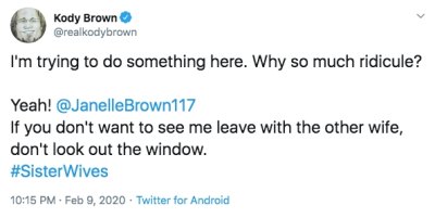 kody brown tweets support of janelle