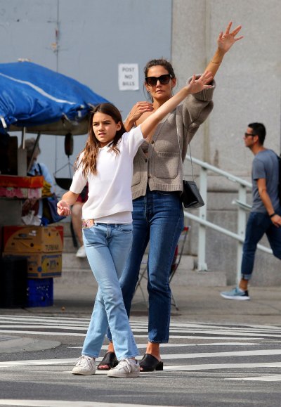 Katie Holmes Suri Cruise Hailing a Cab in NYC