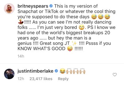 Justin Timberlake Comments on Britney Spears Dancing to His Song