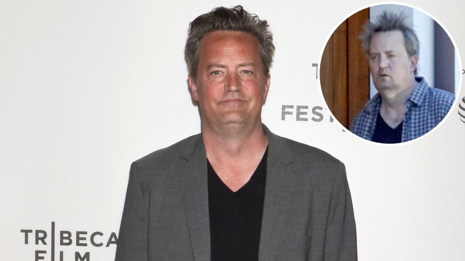 Inset Photo of Matthew Perry Looking Disheveled Over Photo of Matthew Perry on Red Carpet