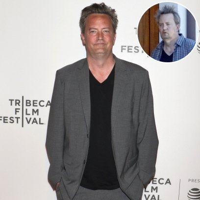 Inset Photo of Matthew Perry Looking Disheveled Over Photo of Matthew Perry on Red Carpet