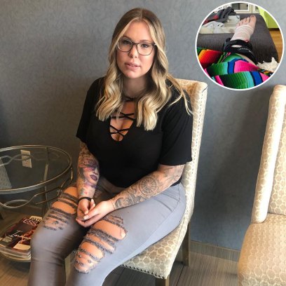 Inset Photo of Kailyn Lowry's Sprained Ankle Over Photo of Kailyn Lowry Sitting