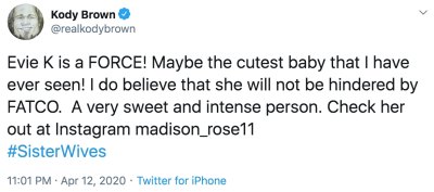 Kody Brown Tweet About Evie