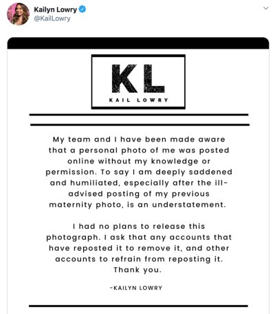 Kailyn Lowry Twitter Statement About Photo Leak