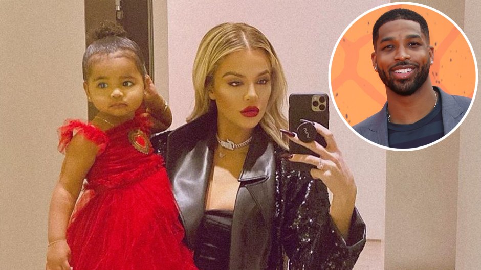 Inset Photo of Tristan Thompson Over Mirror Selfie of Khloe Kardashian and True