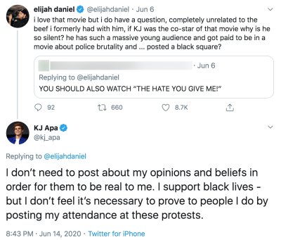 Twitter Comedian Elijah Daniel Calls Out The Hate U Give Star KJ Apa For Staying Silent About Racism and Black Lives Matter