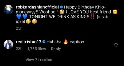 tristan thompson rob kardashian comment khloe birthday