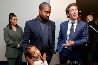 Kim Kardashian and Kanye West With Daughter North West and Joel Osteen