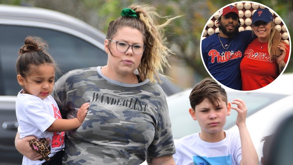 Inset Photo of Kailyn Lowry and Chris Lopez Over Photo of Pregnant Kail With Sons