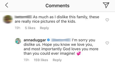 Anna Duggar Claps Back at Troll on Instagram About Her Family