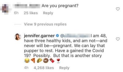 Jen Garner Claps Back at Pregnancy Speculation