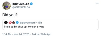 Iggy Azalea Claps Back at Ex Playboi Carti's Cryptic Tweet